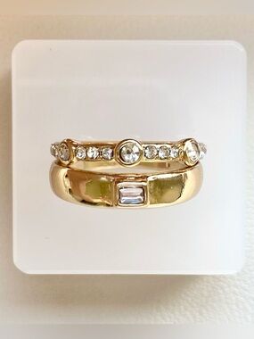 Gold-Tone Crystal Stackable Ring Set - Clear Stones